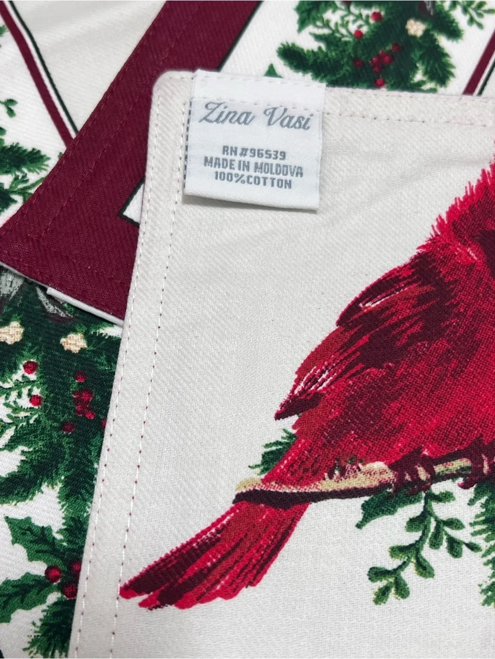 Share Zina Vasi Christmas Placemats Set of 4 Redbirds Holly Reversible Cotton